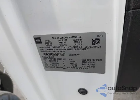 2011 GMC Acadia Sle из США, поврежденный, VIN 1GKKVPEDXBJ416167